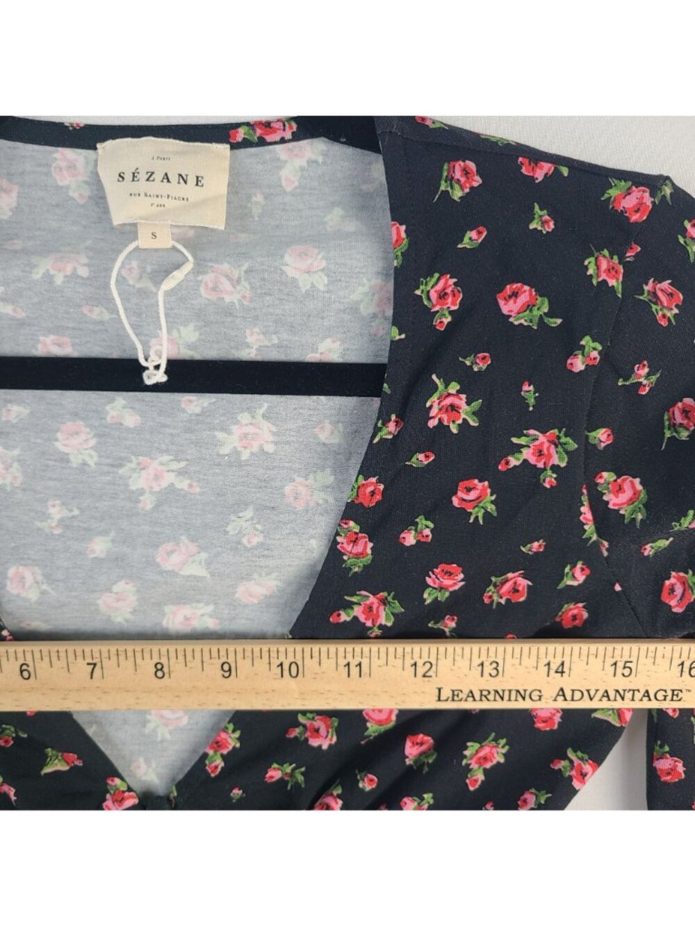 NWOT Sézane Lydia Black Floral Button-Front Long-Sleeve Top Size S Cotton Blend - Picture 4 of 7